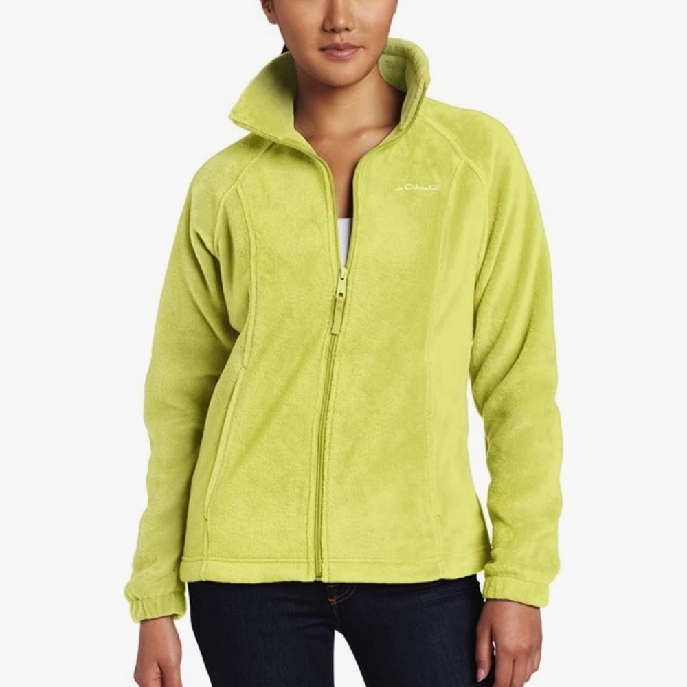 37a) COLUMBIA Fleece Collared Zip Jacket Green Sz. Medium